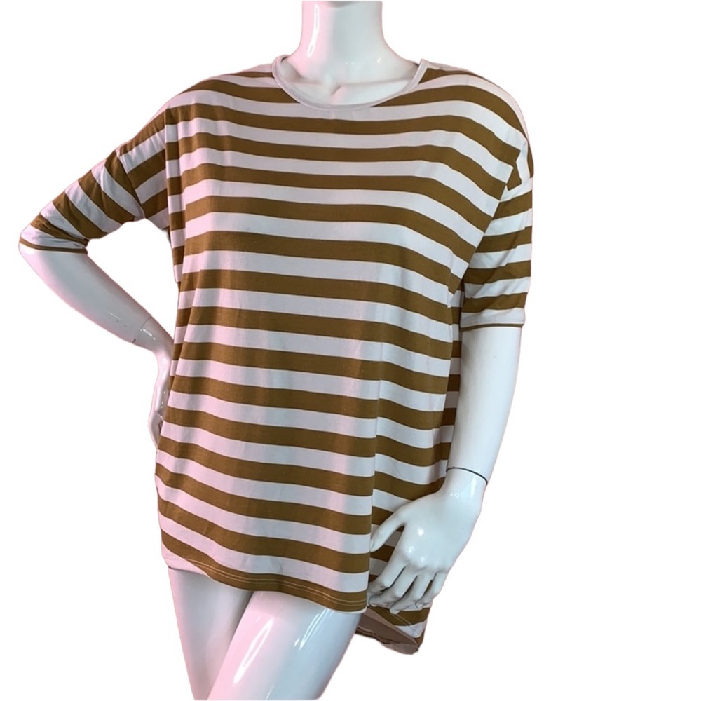 Lularoe Irma tunic loose blouse hi-low shirt XS oversize golden brown stripe - Picture 3 of 15